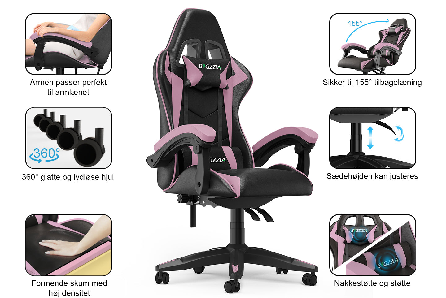 Gamingstol Ergonomisk design med nakkestøtte og lændepude Drejelig kontorstol i PU-læder til hjemmet