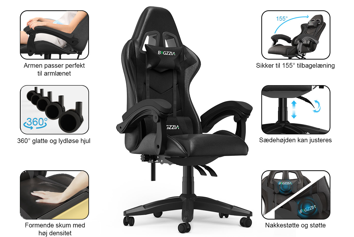 Gamingstol Ergonomisk design med nakkestøtte og lændepude Drejelig kontorstol i PU-læder til hjemmet