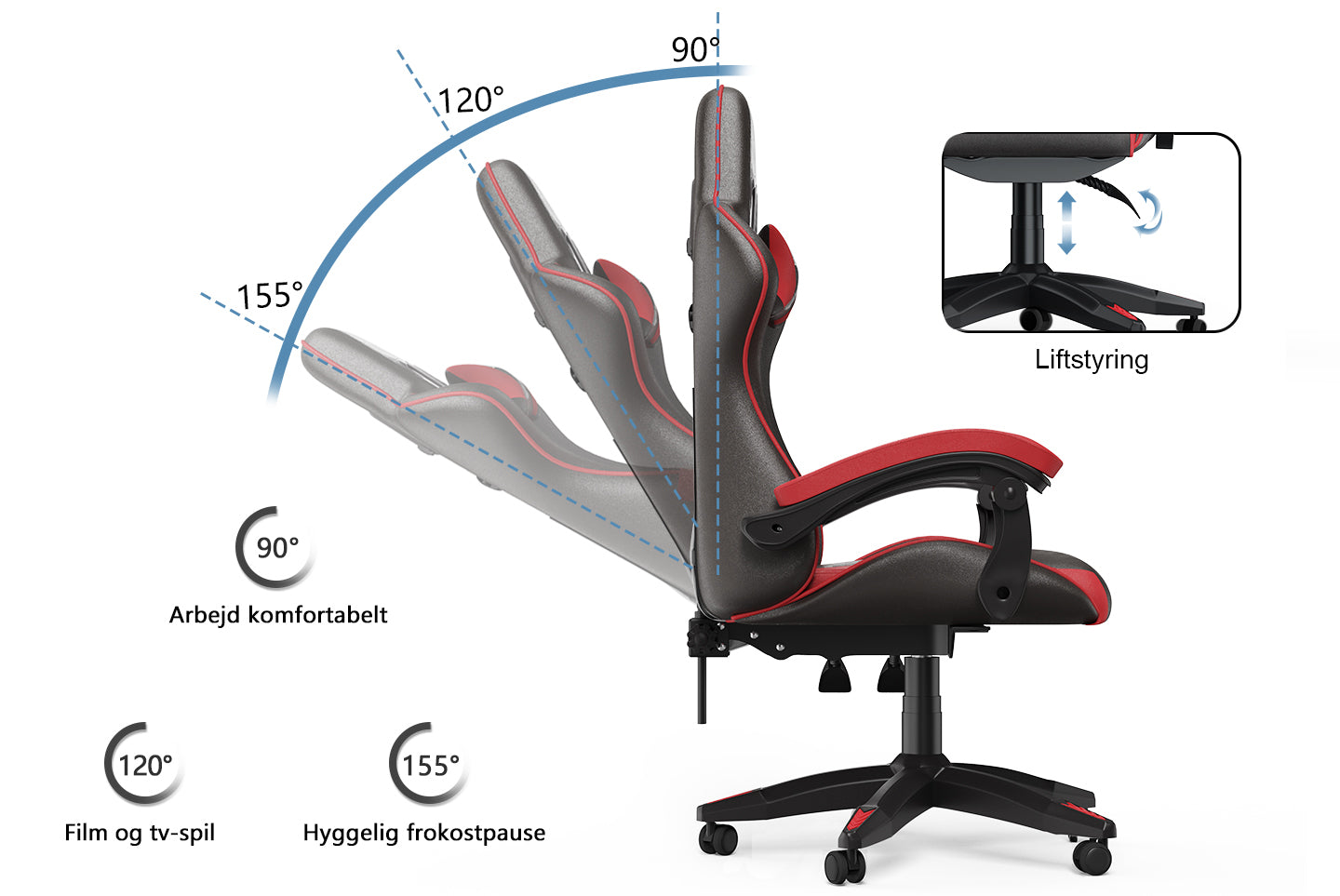 Gamingstol Ergonomisk design med nakkestøtte og lændepude Drejelig kontorstol i PU-læder til hjemmet