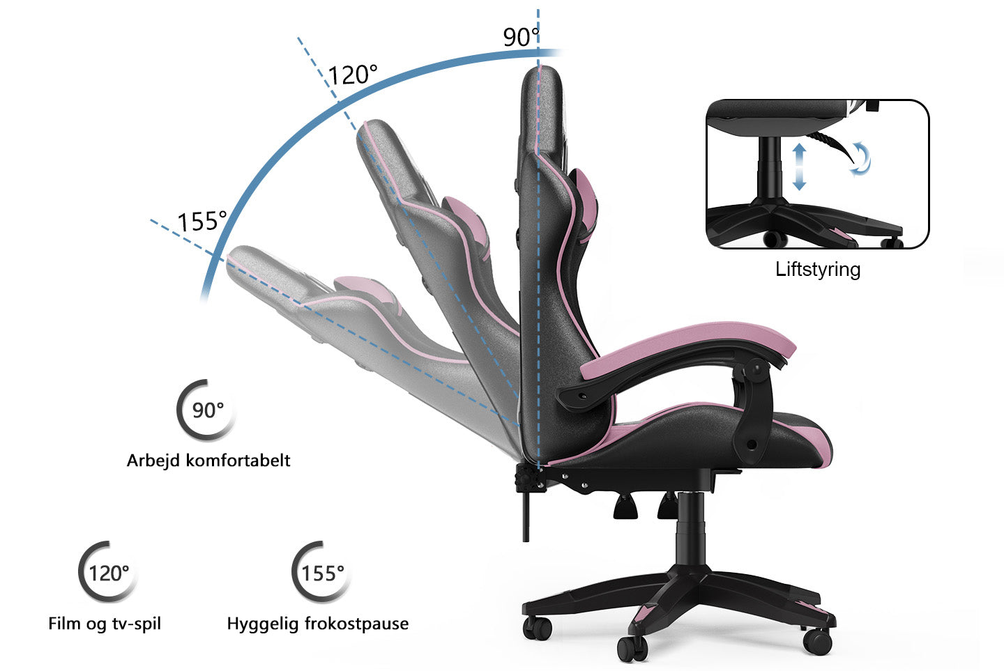Gamingstol Ergonomisk design med nakkestøtte og lændepude Drejelig kontorstol i PU-læder til hjemmet