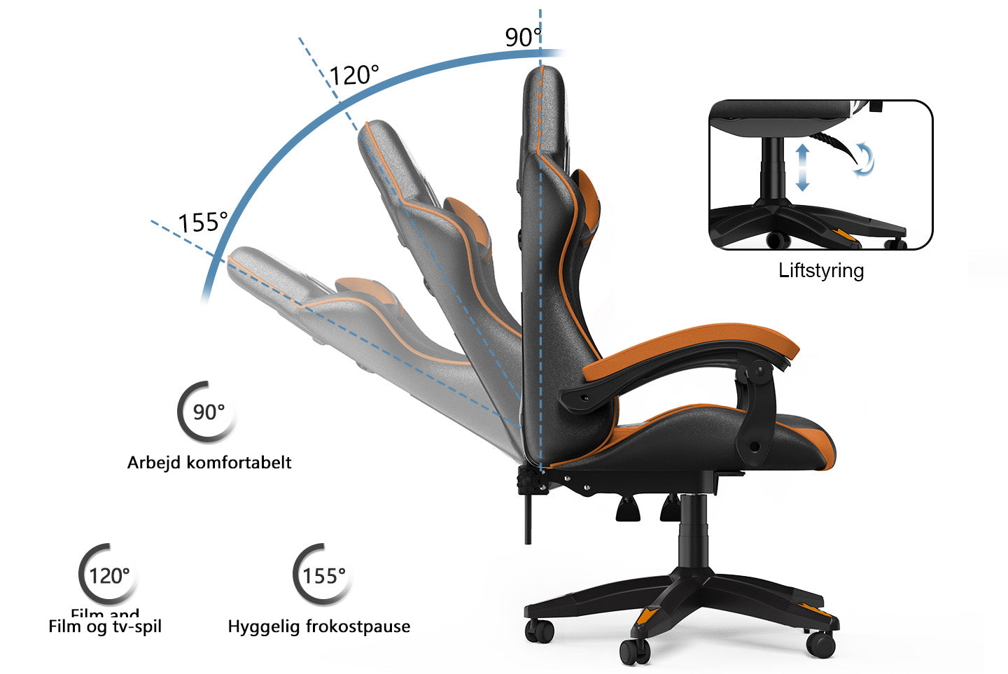 Gamingstol Ergonomisk design med nakkestøtte og lændepude Drejelig kontorstol i PU-læder til hjemmet
