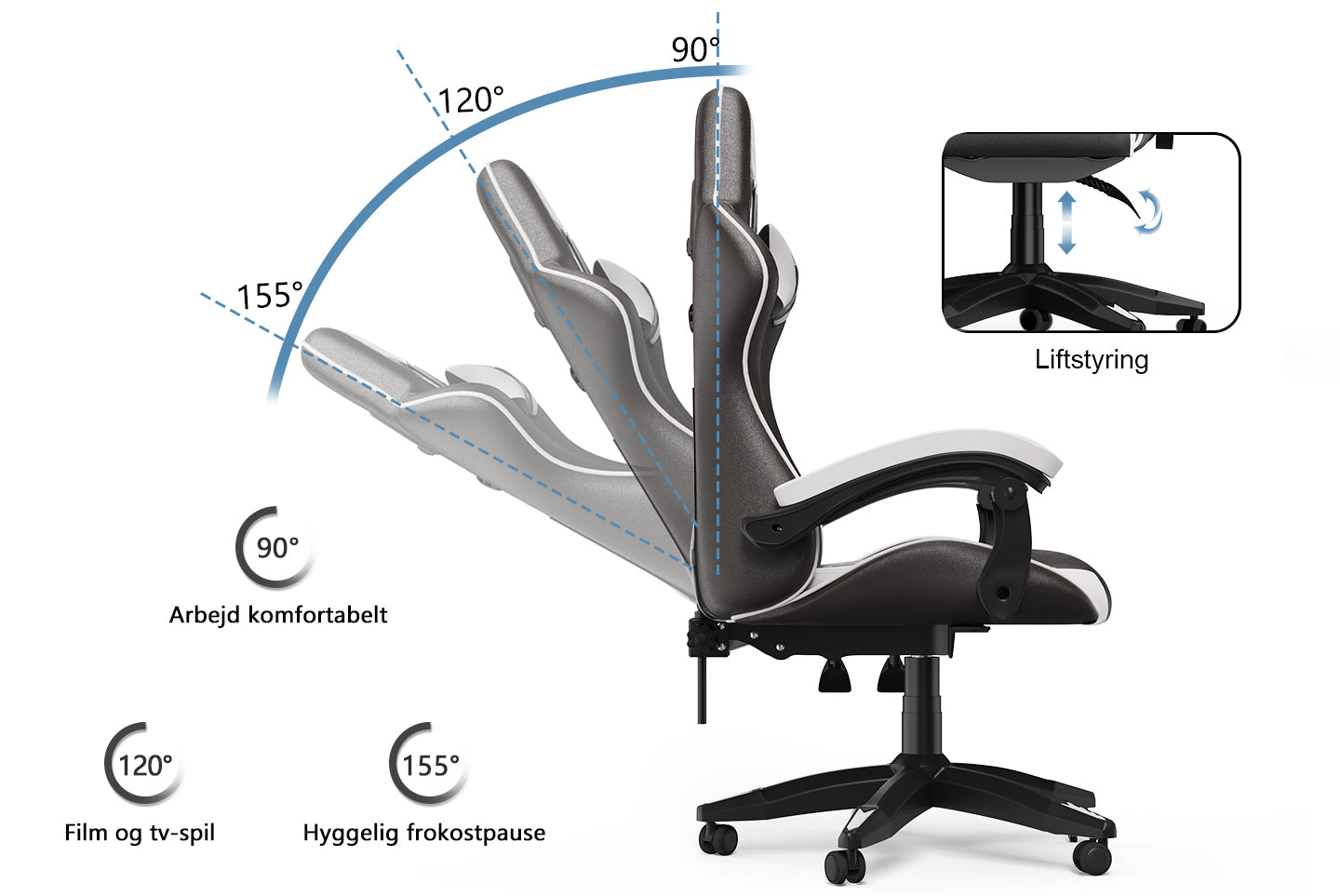 Gamingstol Ergonomisk design med nakkestøtte og lændepude Drejelig kontorstol i PU-læder til hjemmet