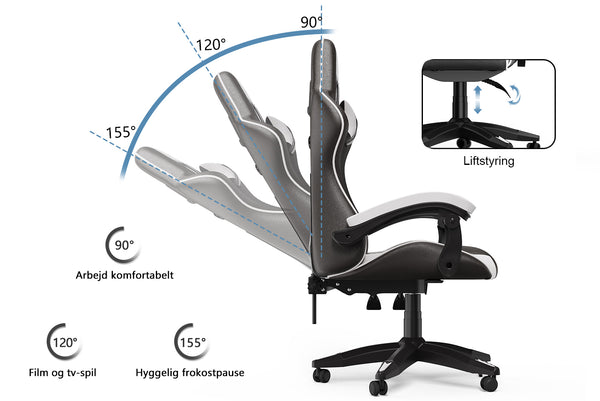 Gamingstol Ergonomisk design med nakkestøtte og lændepude Drejelig kon ...