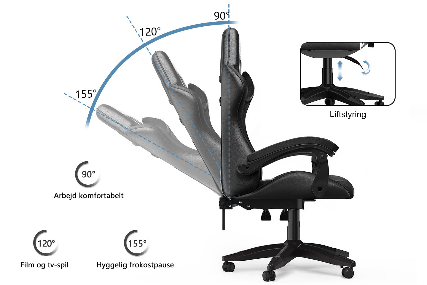 Gamingstol Ergonomisk design med nakkestøtte og lændepude Drejelig kontorstol i PU-læder til hjemmet