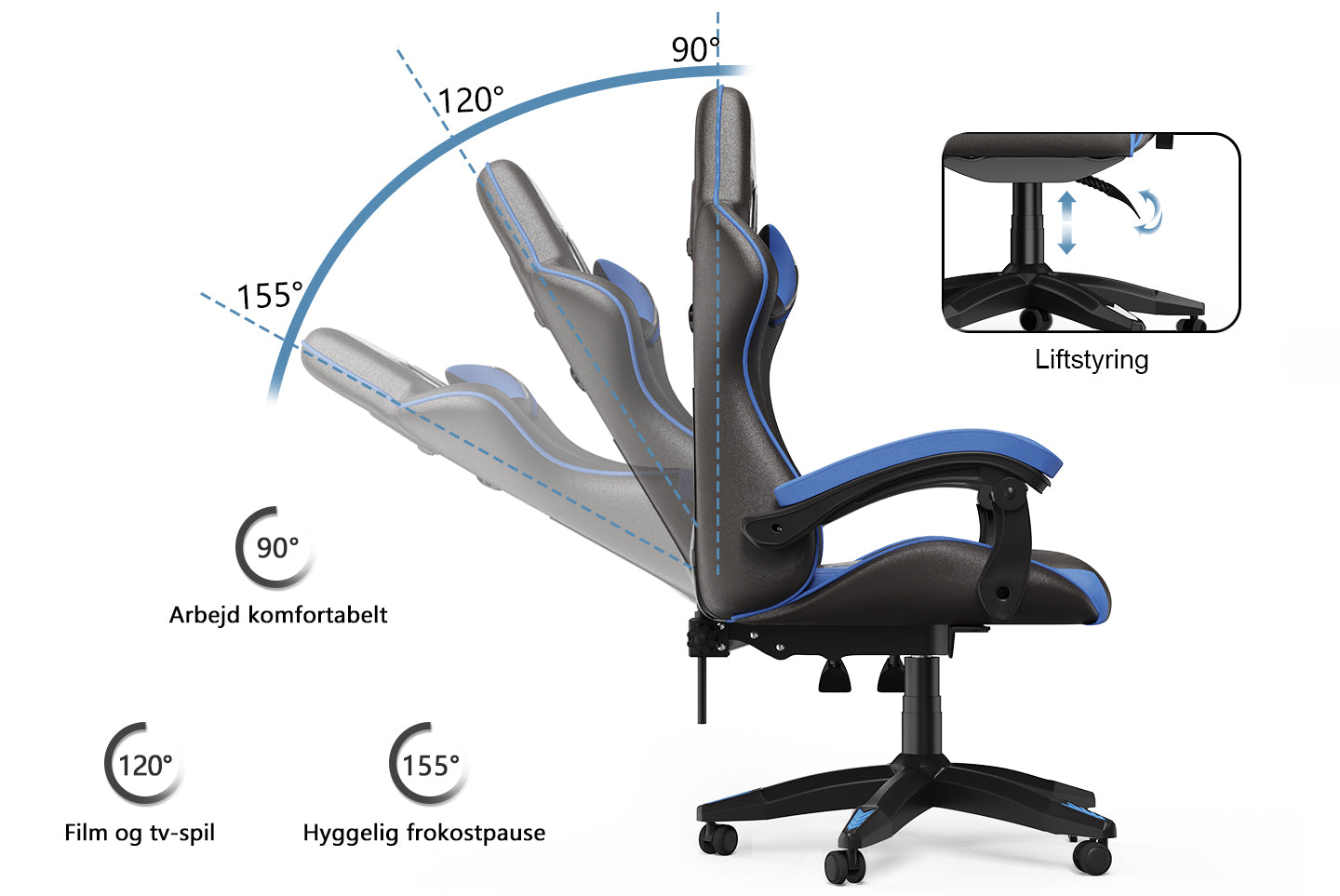 Gamingstol Ergonomisk design med nakkestøtte og lændepude Drejelig kontorstol i PU-læder til hjemmet