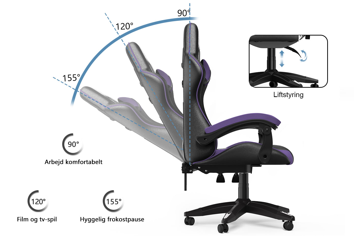 Gamingstol Ergonomisk design med nakkestøtte og lændepude Drejelig kontorstol i PU-læder til hjemmet