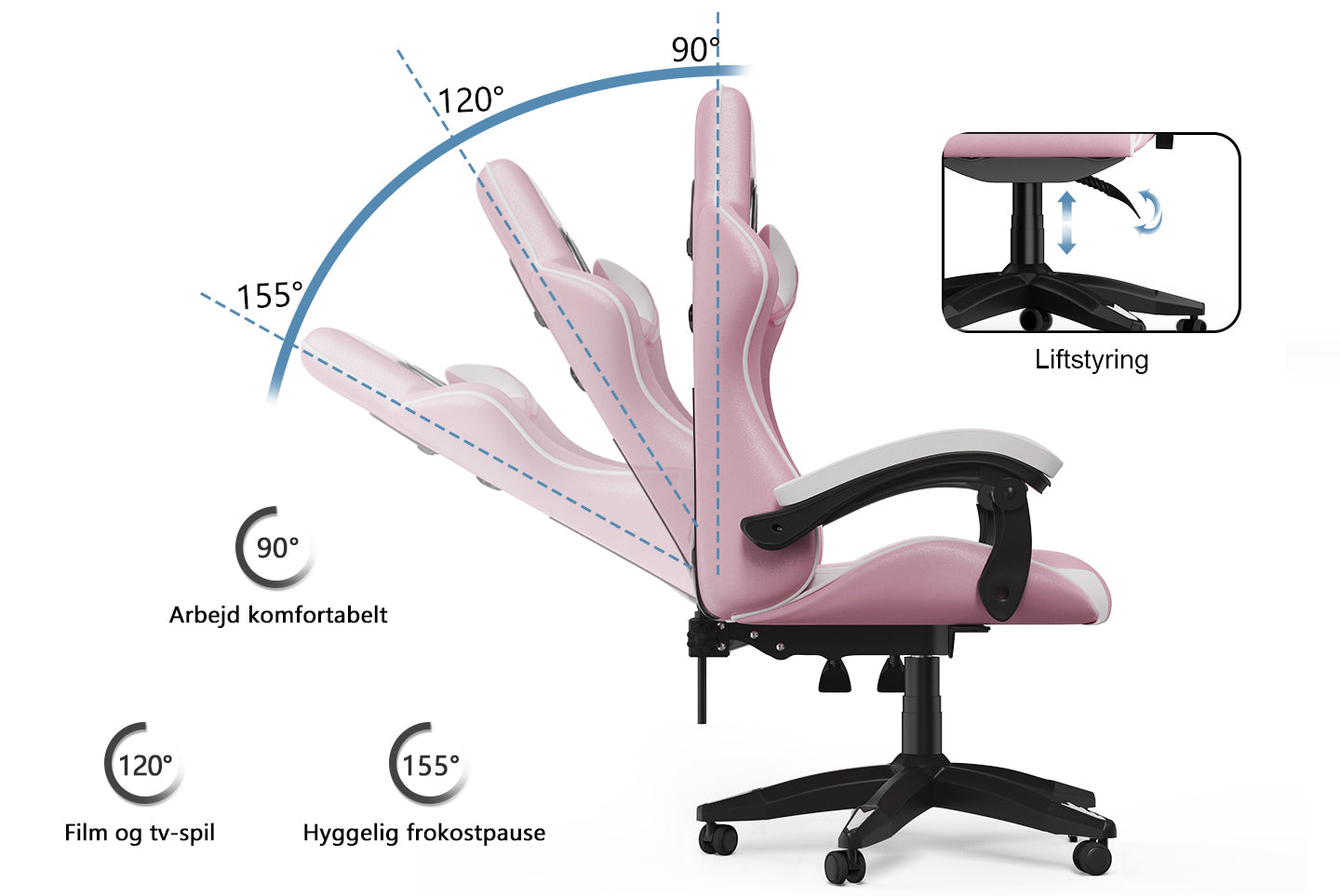 Gamingstol Ergonomisk design med nakkestøtte og lændepude Drejelig kontorstol i PU-læder til hjemmet