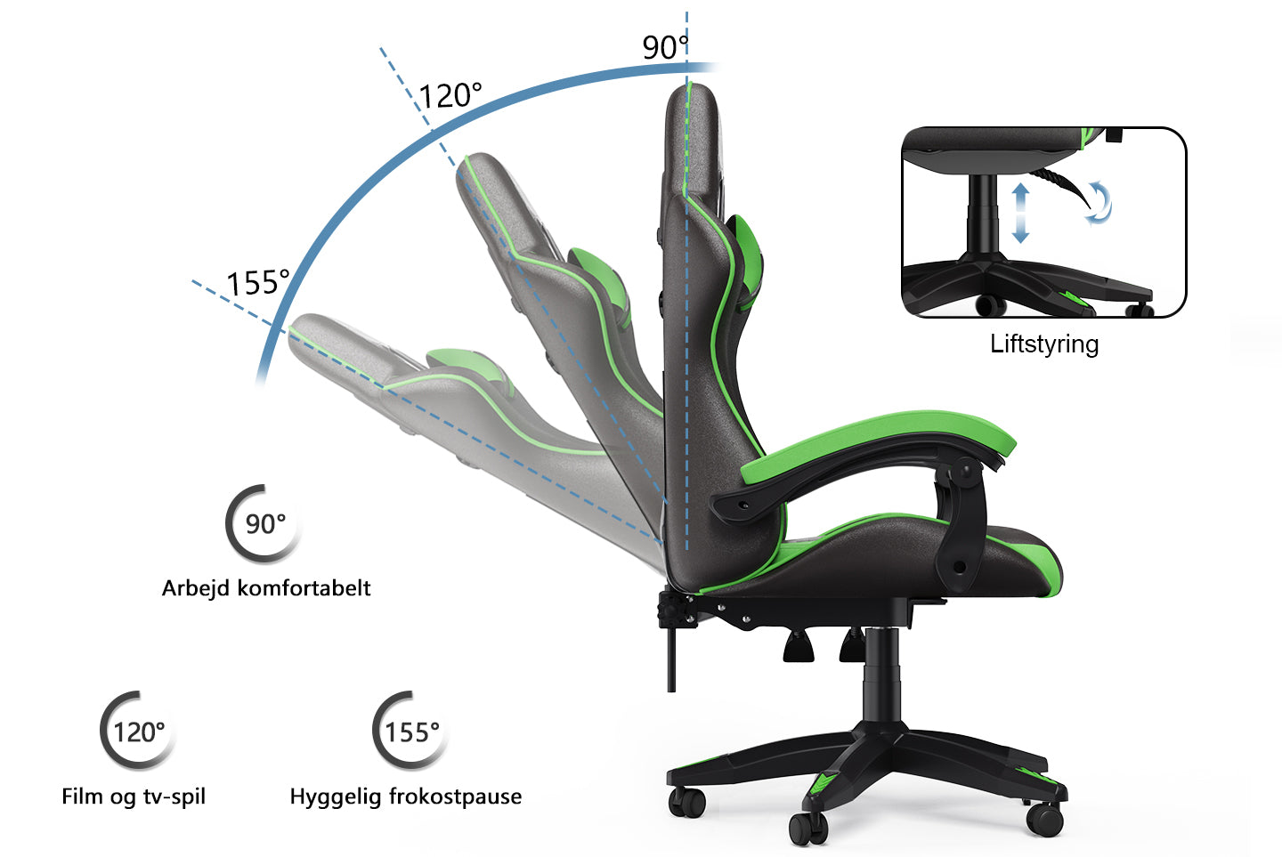 Gamingstol Ergonomisk design med nakkestøtte og lændepude Drejelig kontorstol i PU-læder til hjemmet