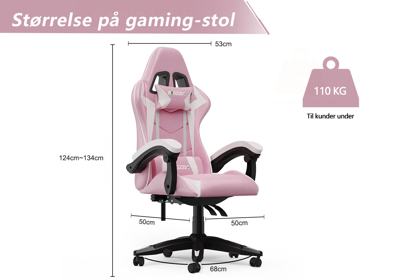 Gamingstol Ergonomisk design med nakkestøtte og lændepude Drejelig kontorstol i PU-læder til hjemmet