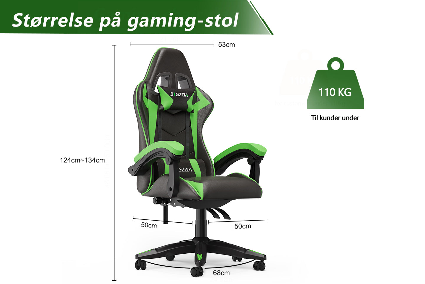 Gamingstol Ergonomisk design med nakkestøtte og lændepude Drejelig kontorstol i PU-læder til hjemmet