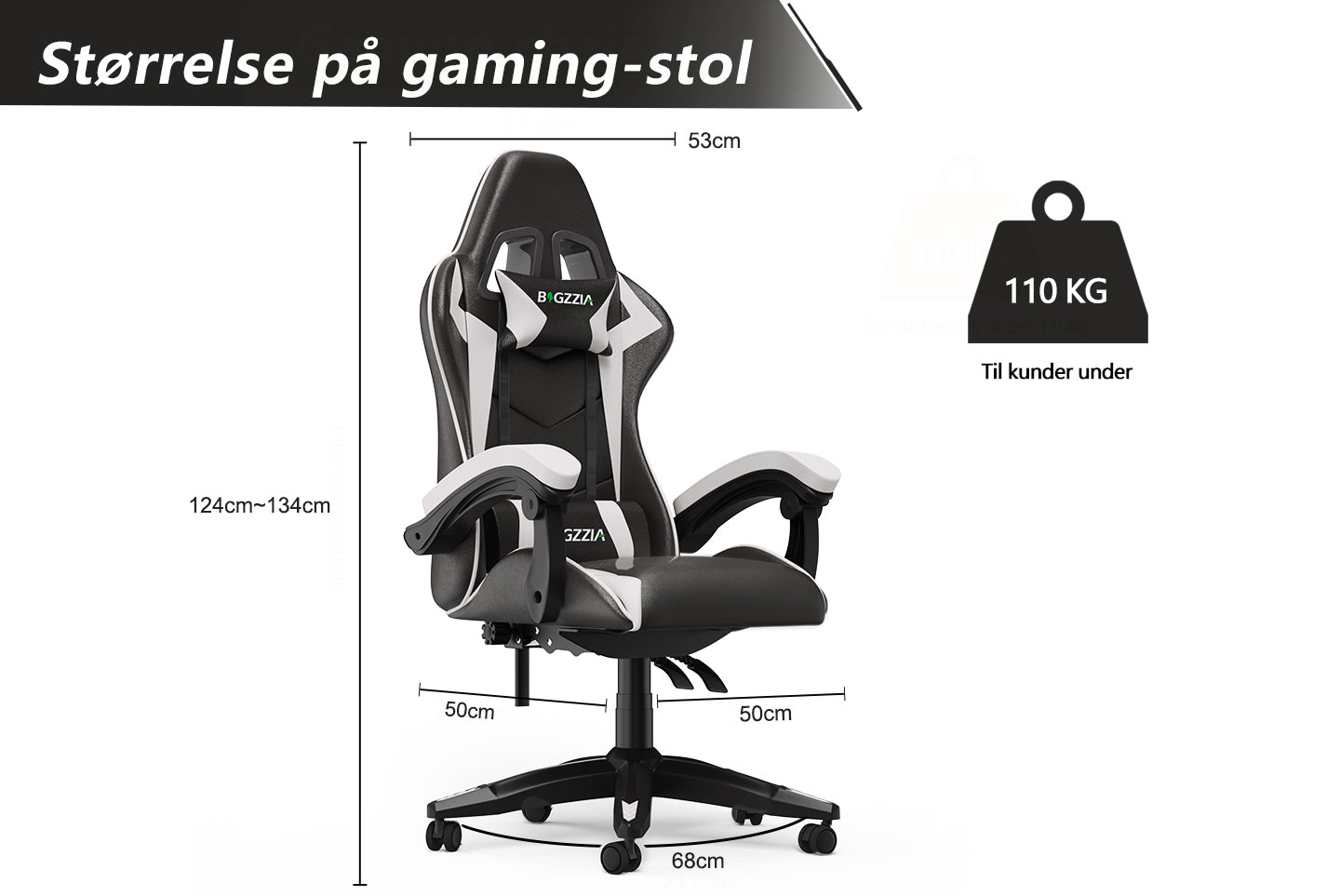Gamingstol Ergonomisk design med nakkestøtte og lændepude Drejelig kontorstol i PU-læder til hjemmet