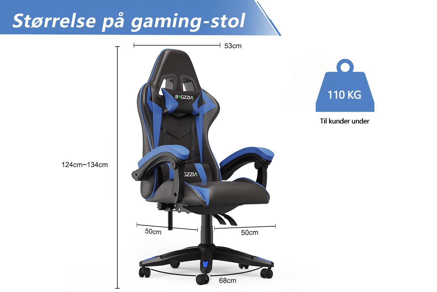Gamingstol Ergonomisk design med nakkestøtte og lændepude Drejelig kontorstol i PU-læder til hjemmet