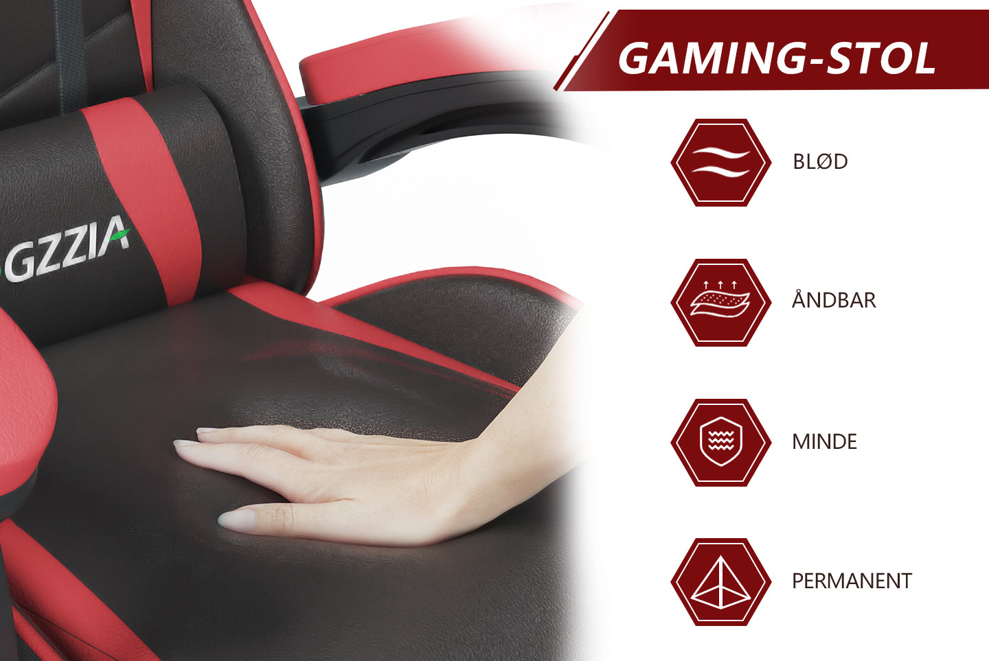 Gamingstol Ergonomisk design med nakkestøtte og lændepude Drejelig kontorstol i PU-læder til hjemmet