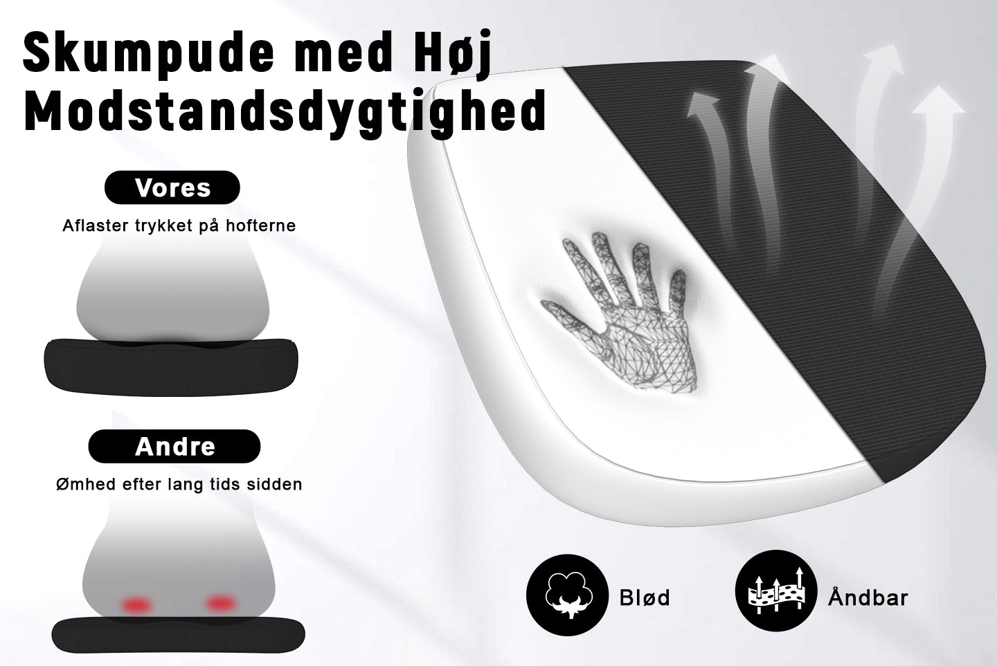 Kontorstol Ergonomisk Skrivebordsstol med 90° Opklappeligt Armlæn, Højdejusterbar Kontorstol