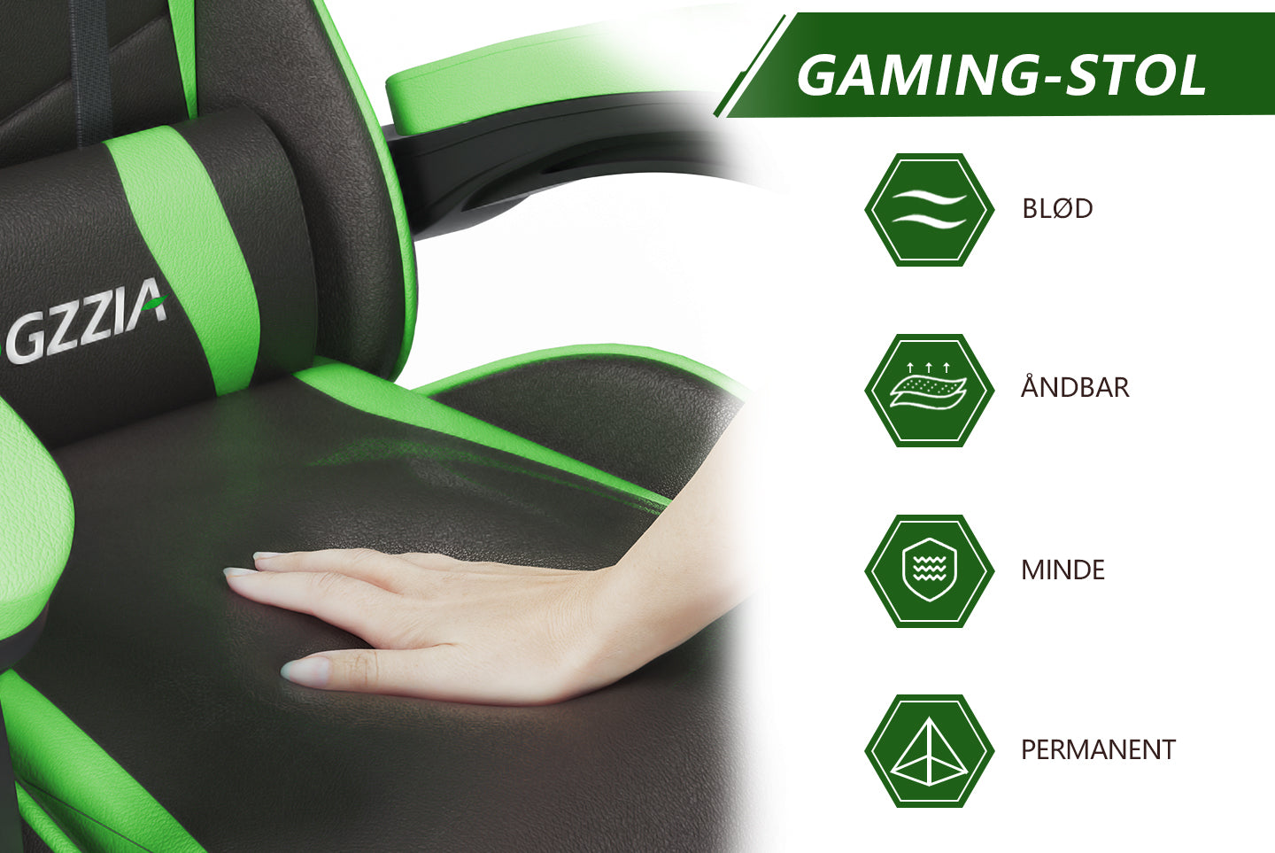 Gamingstol Ergonomisk design med nakkestøtte og lændepude Drejelig kontorstol i PU-læder til hjemmet