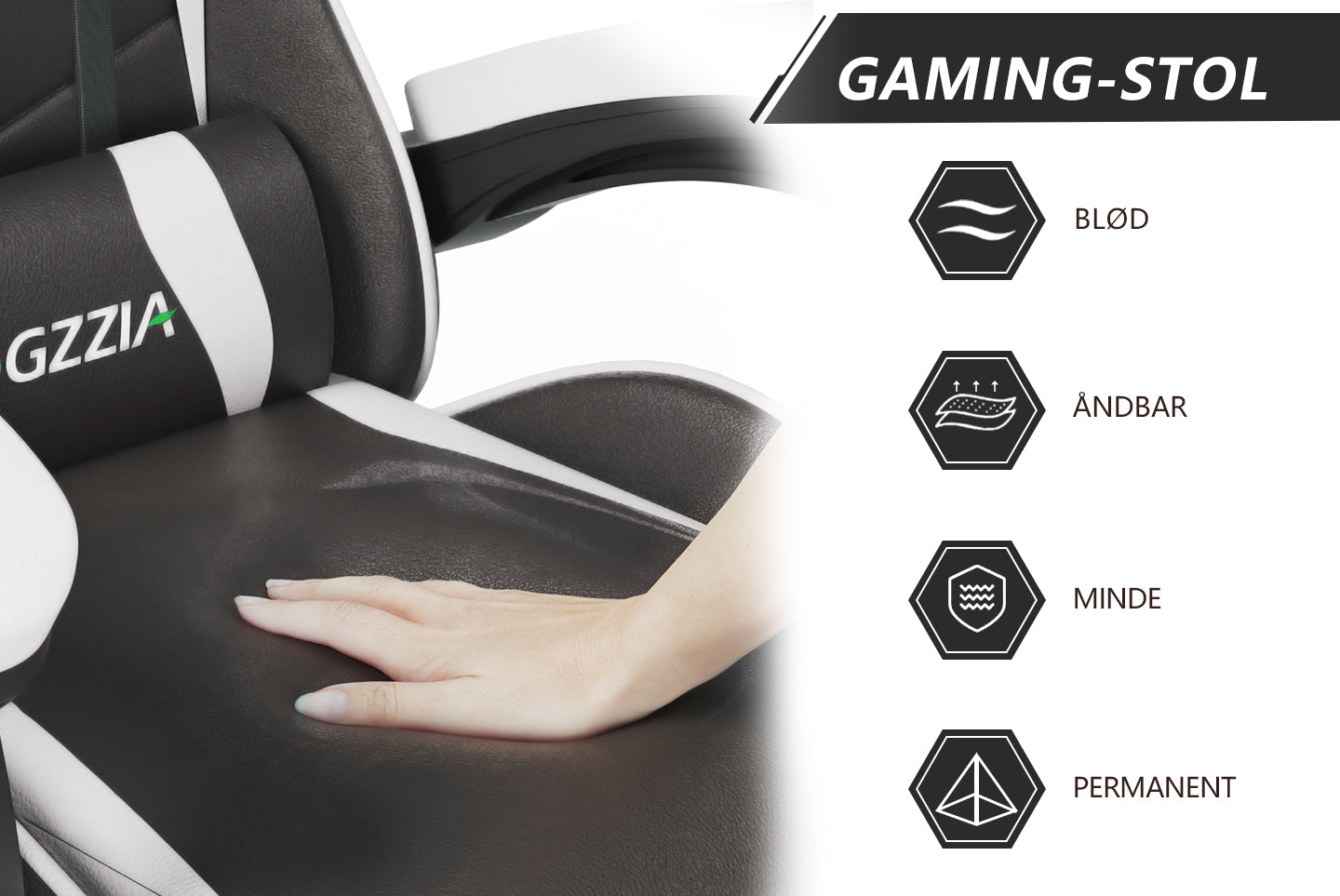 Gamingstol Ergonomisk design med nakkestøtte og lændepude Drejelig kontorstol i PU-læder til hjemmet
