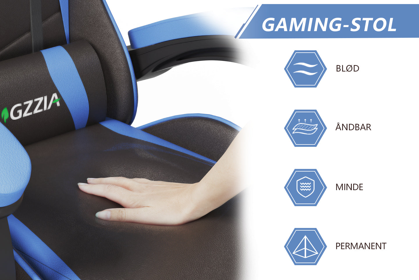Gamingstol Ergonomisk design med nakkestøtte og lændepude Drejelig kontorstol i PU-læder til hjemmet