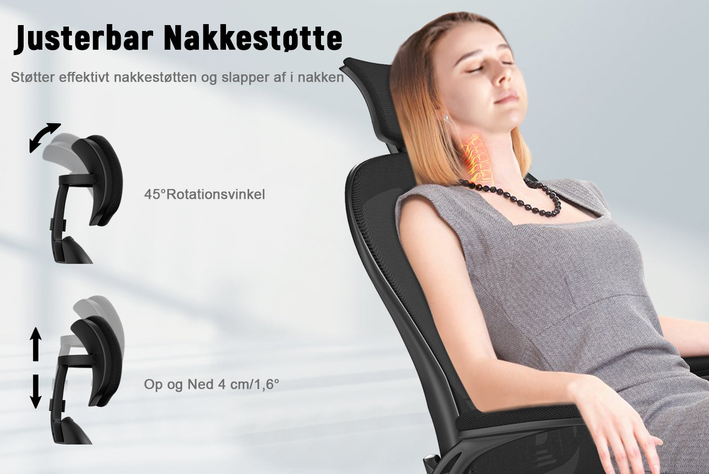 Kontorstol Ergonomisk skrivebordsstol, drejelig computerstol med polstret sædepude til hjemmet/kontoret