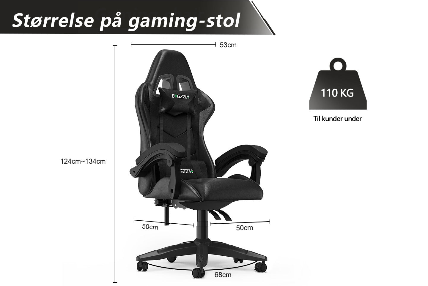 Gamingstol Ergonomisk design med nakkestøtte og lændepude Drejelig kontorstol i PU-læder til hjemmet