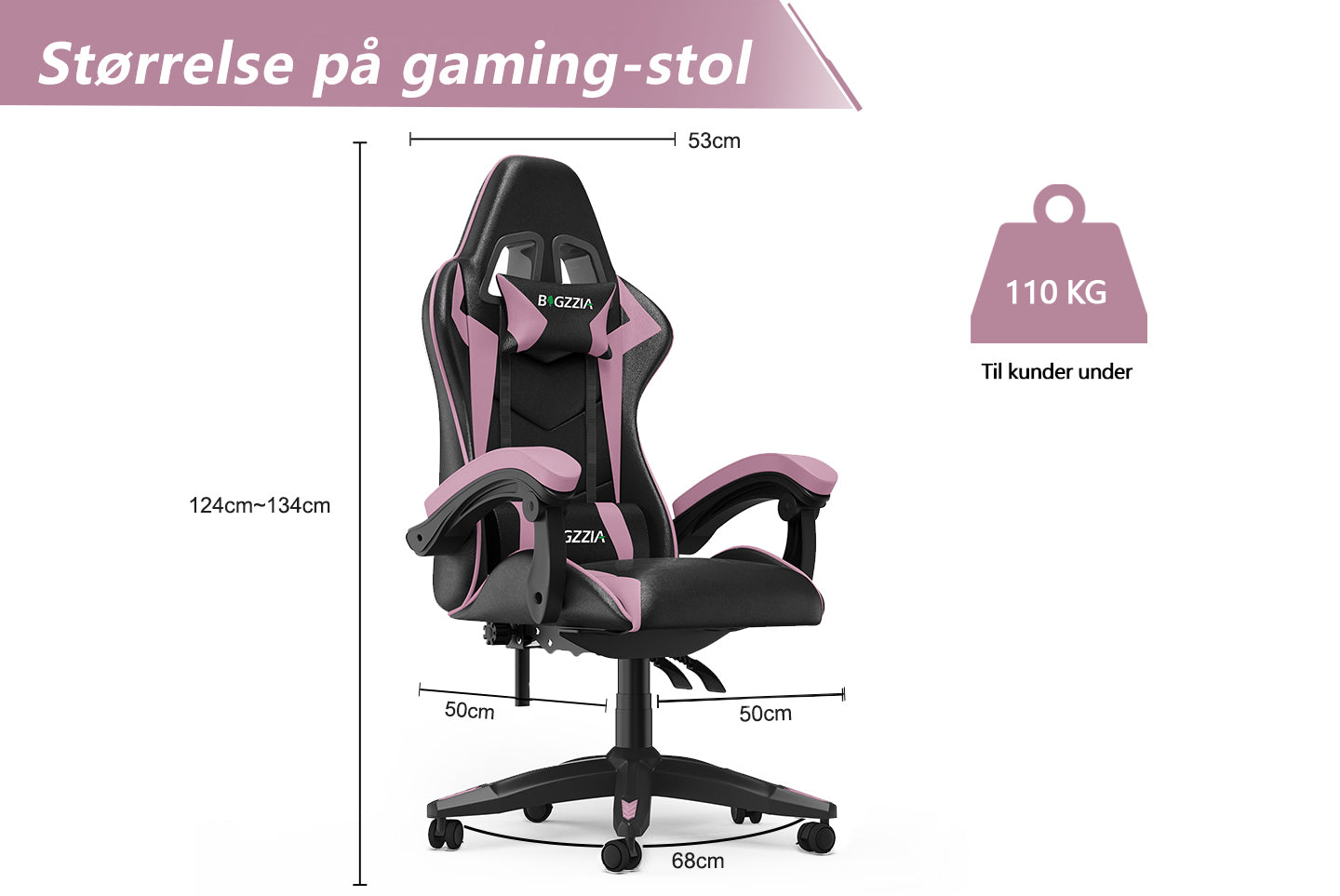 Gamingstol Ergonomisk design med nakkestøtte og lændepude Drejelig kontorstol i PU-læder til hjemmet
