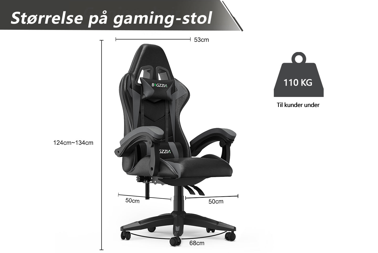 Gamingstol Ergonomisk design med nakkestøtte og lændepude Drejelig kontorstol i PU-læder til hjemmet