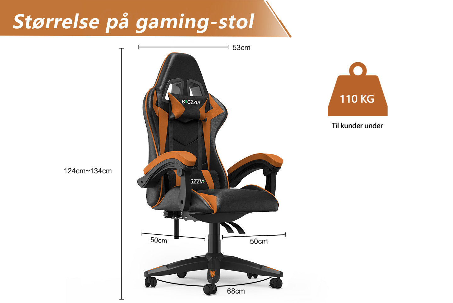 Gamingstol Ergonomisk design med nakkestøtte og lændepude Drejelig kontorstol i PU-læder til hjemmet