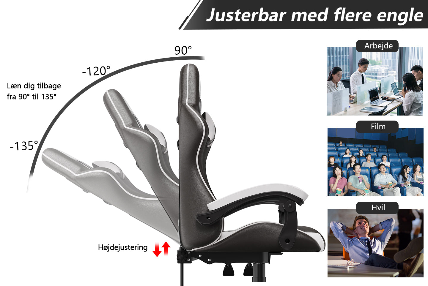 Gamingstol Ergonomisk design med nakkestøtte og lændepude Drejelig kontorstol i PU-læder til hjemmet