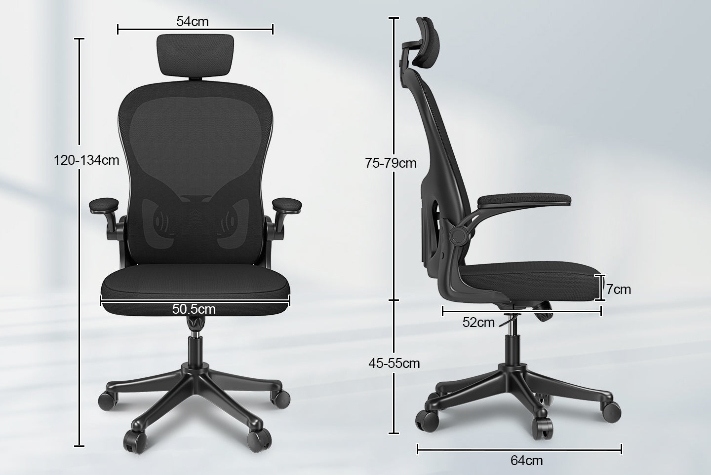Kontorstol Ergonomisk skrivebordsstol, drejelig computerstol med polstret sædepude til hjemmet/kontoret