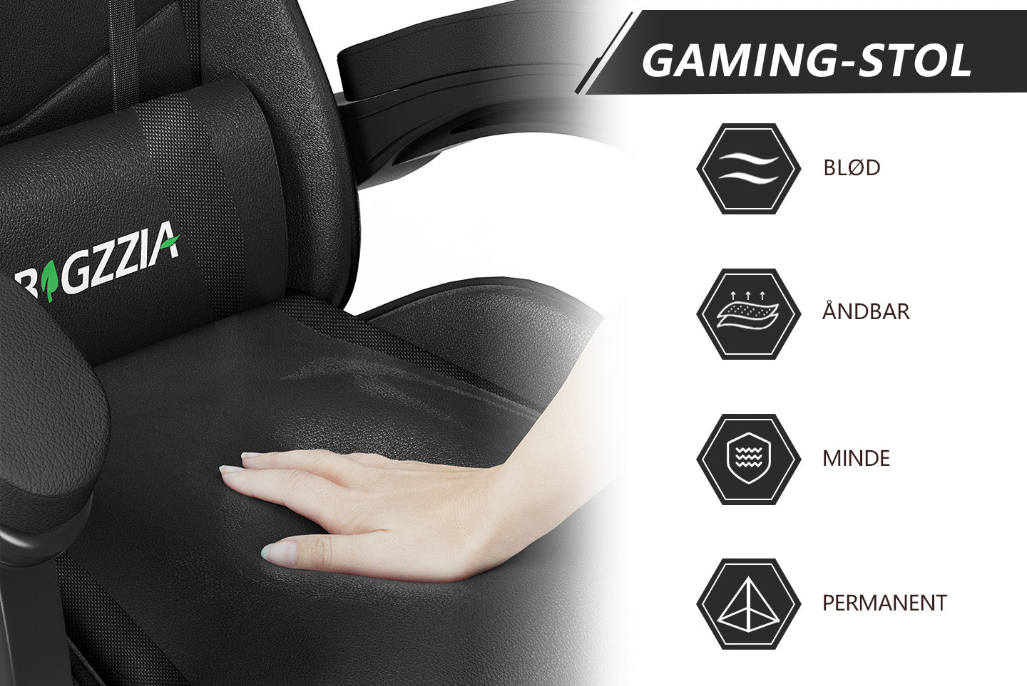 Gamingstol Ergonomisk design med nakkestøtte og lændepude Drejelig kontorstol i PU-læder til hjemmet