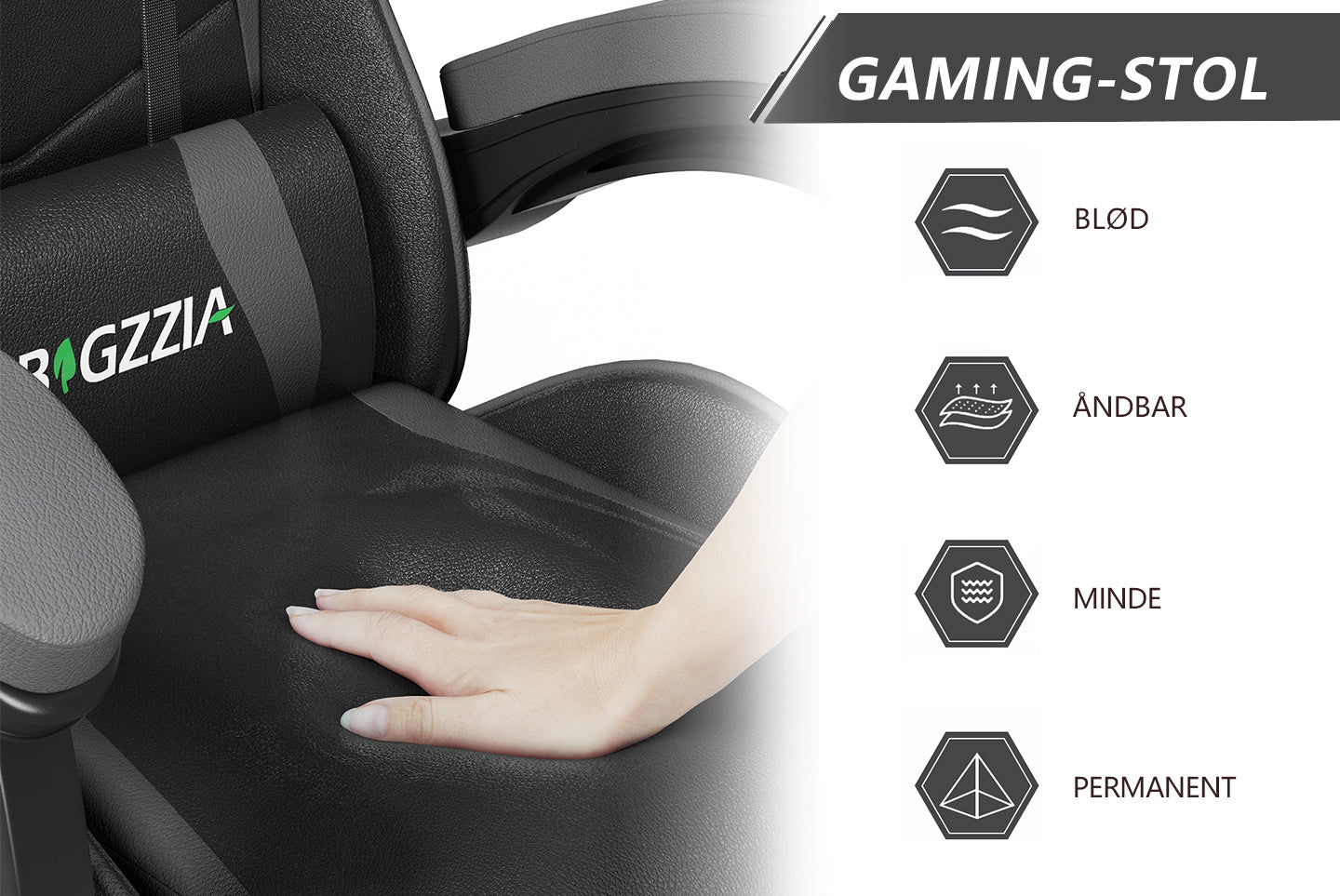 Gamingstol Ergonomisk design med nakkestøtte og lændepude Drejelig kontorstol i PU-læder til hjemmet