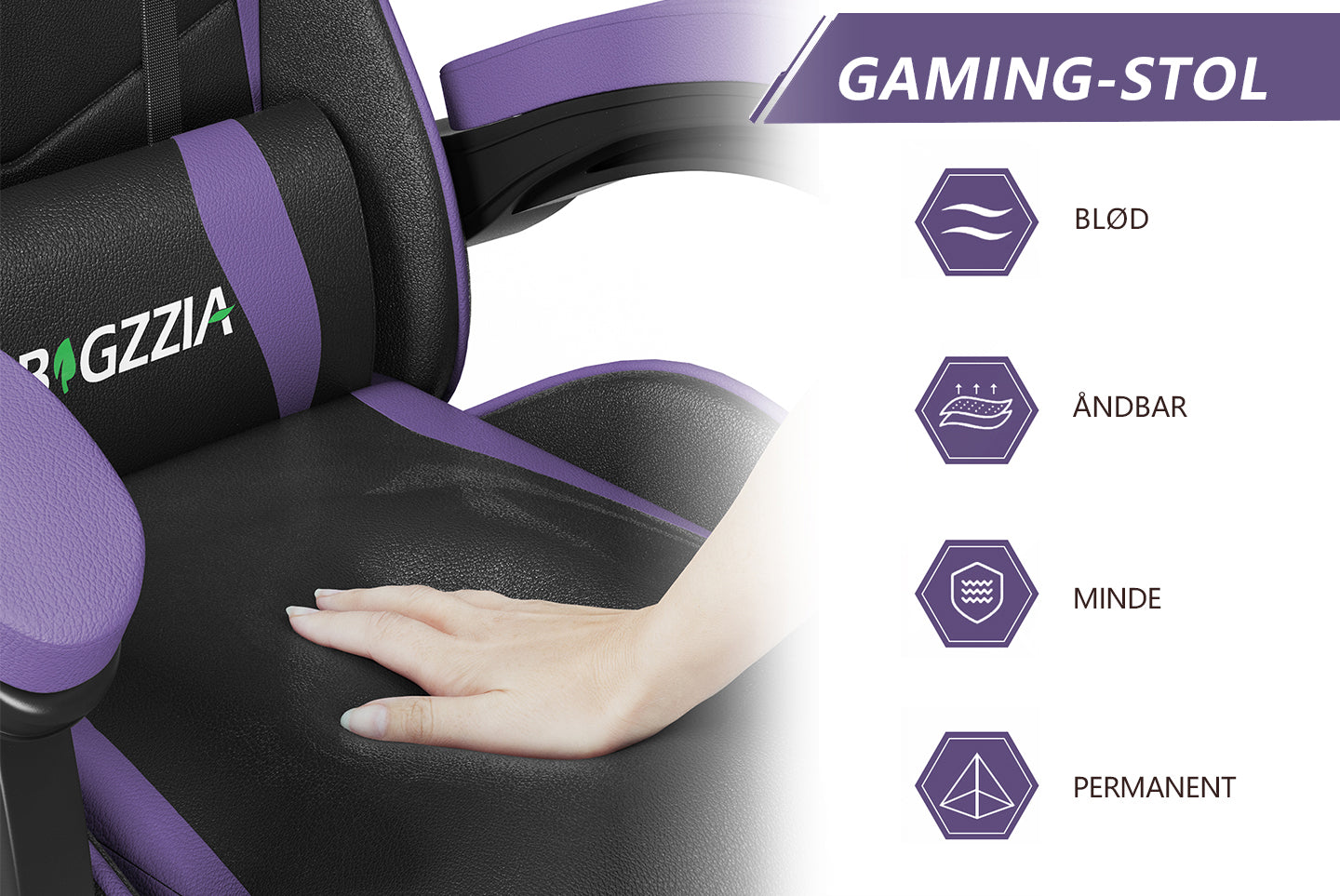 Gamingstol Ergonomisk design med nakkestøtte og lændepude Drejelig kontorstol i PU-læder til hjemmet