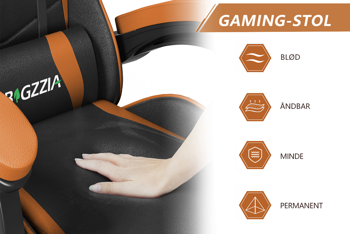 Gamingstol Ergonomisk design med nakkestøtte og lændepude Drejelig kontorstol i PU-læder til hjemmet