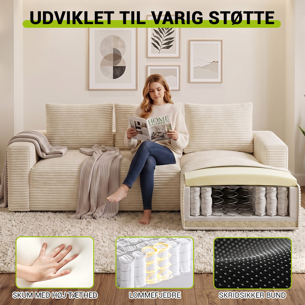 L-Formet Modulsofa Uden Ramme i Fløjl med Chaiselong, Ingen Montering Påkrævet