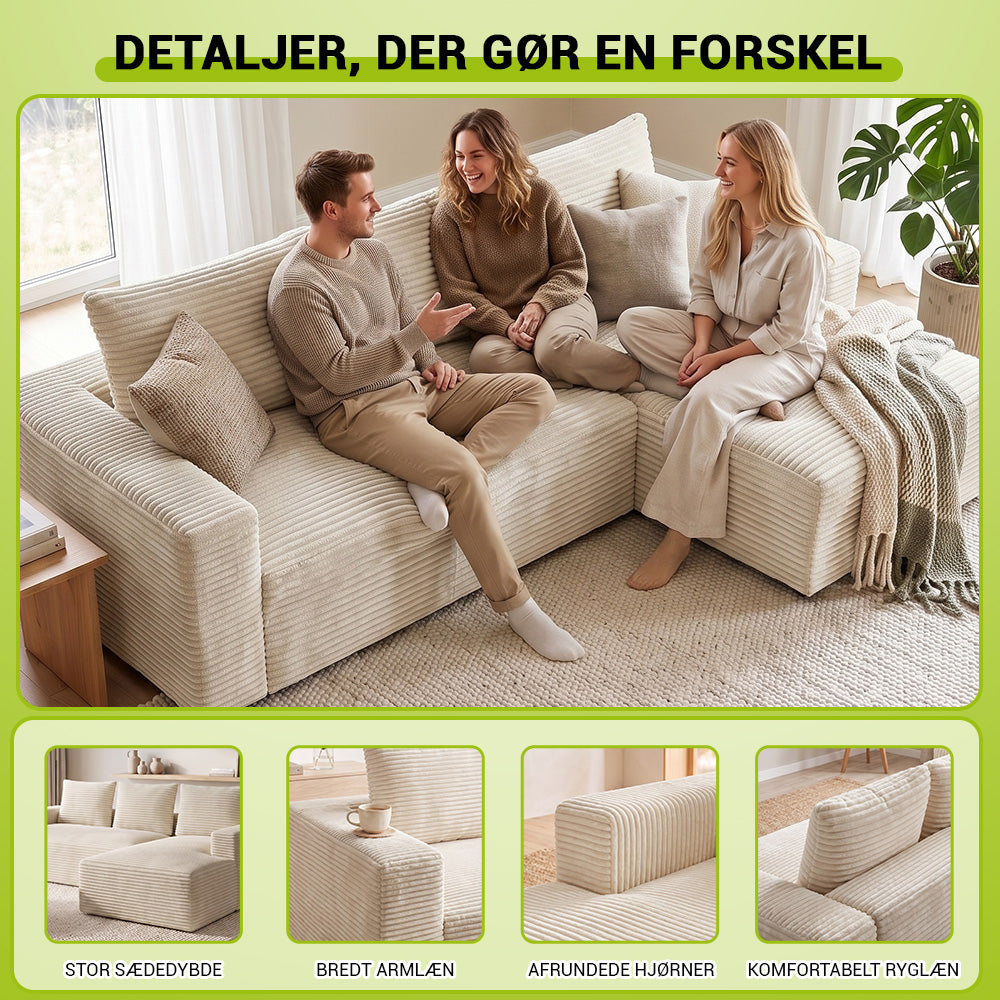 L-Formet Modulsofa Uden Ramme i Fløjl med Chaiselong, Ingen Montering Påkrævet