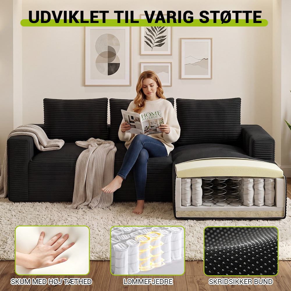 L-Formet Modulsofa Uden Ramme i Fløjl med Chaiselong, Ingen Montering Påkrævet
