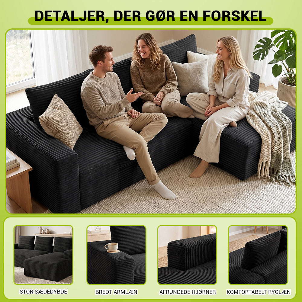 L-Formet Modulsofa Uden Ramme i Fløjl med Chaiselong, Ingen Montering Påkrævet