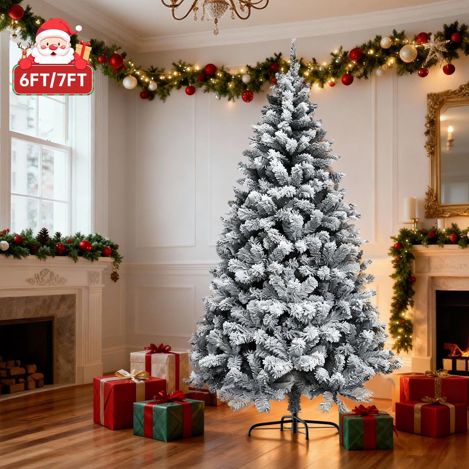 Kunstigt Juletræ, Foldbare, Flokkede Juletræer med Metalfod