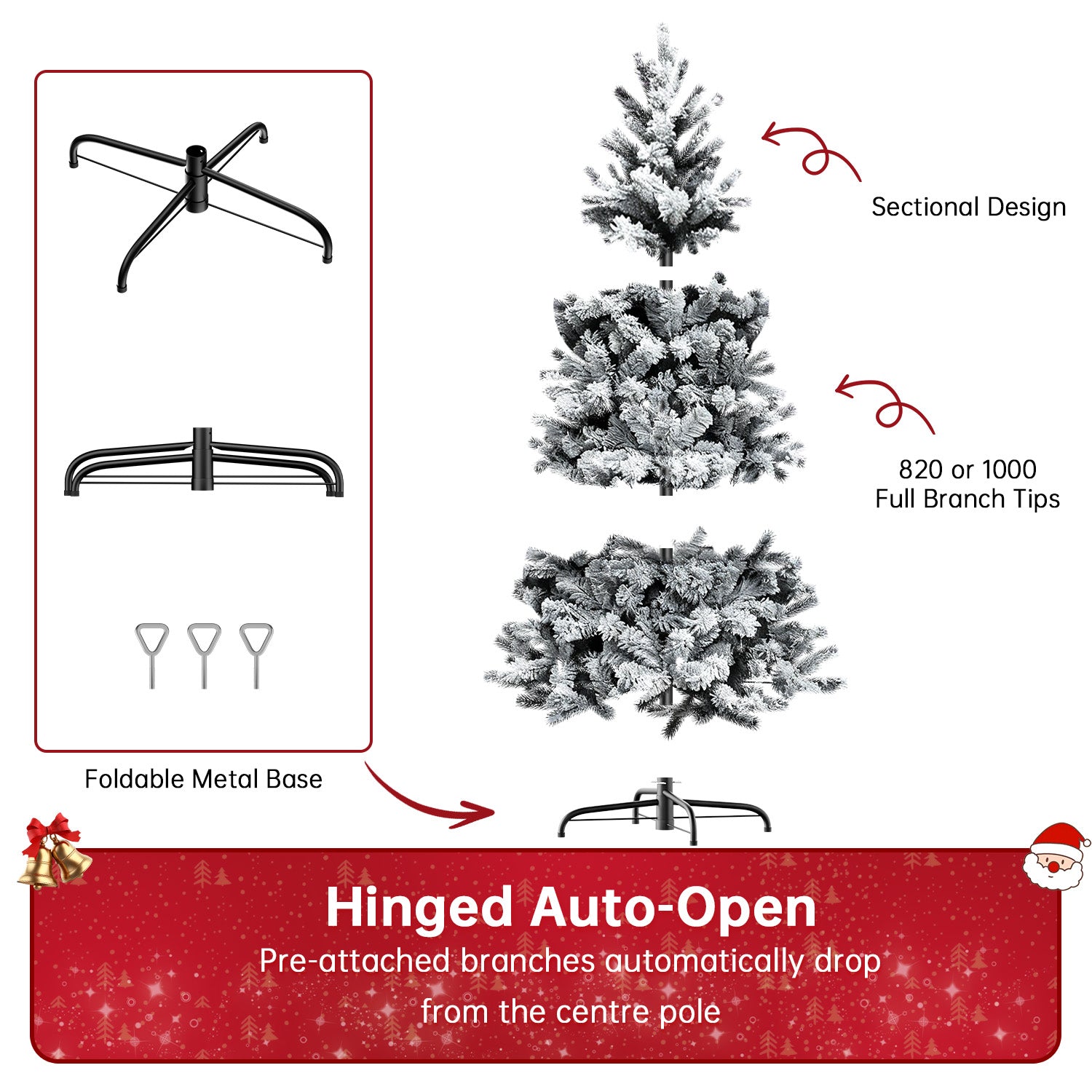 Kunstigt Juletræ, Foldbare, Flokkede Juletræer med Metalfod
