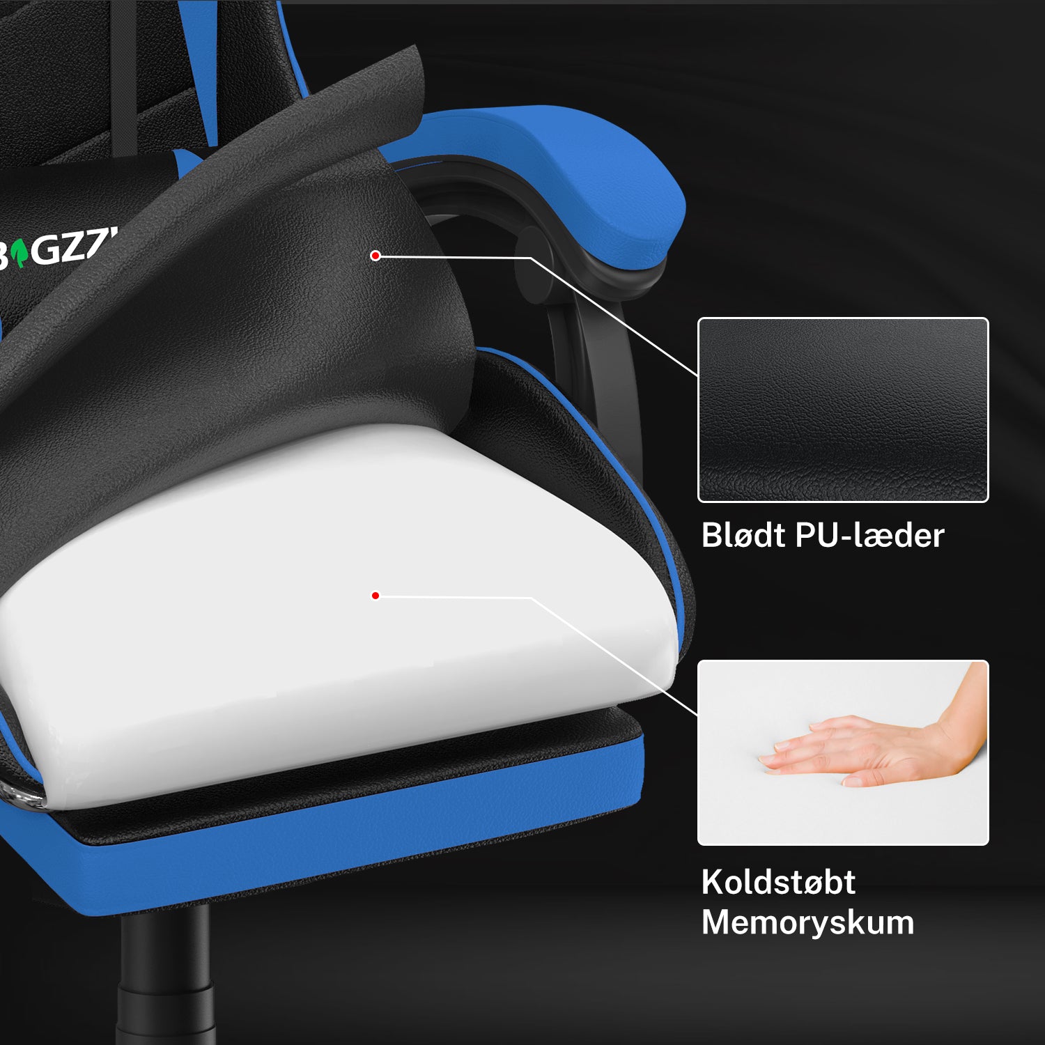 Ergonomisk gamingstol 155° tilbagelænet drejestol med nakkestøtte og lændestøtte PU-læderkontorstol
