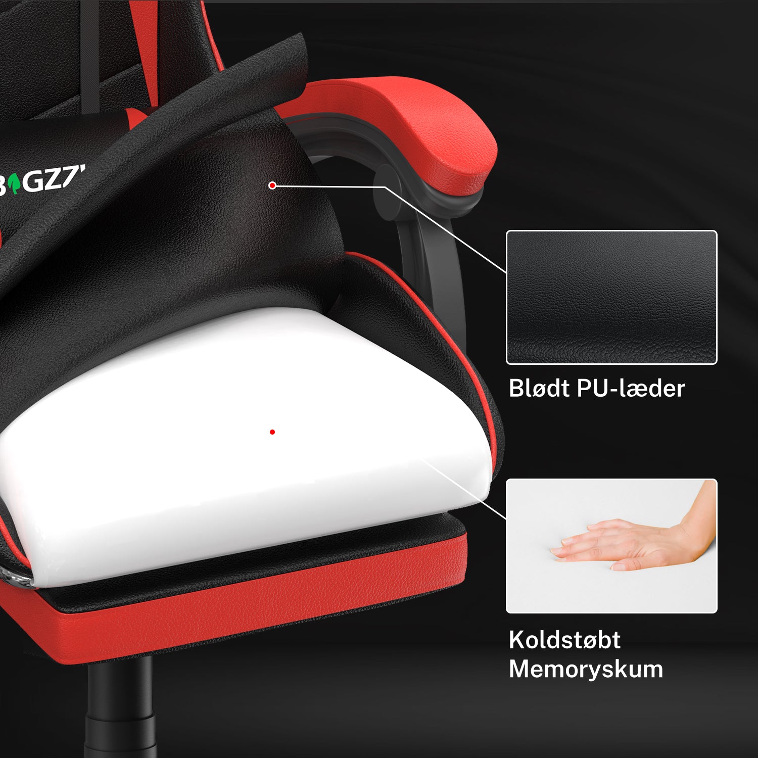 Ergonomisk gamingstol 155° tilbagelænet drejestol med nakkestøtte og lændestøtte PU-læderkontorstol