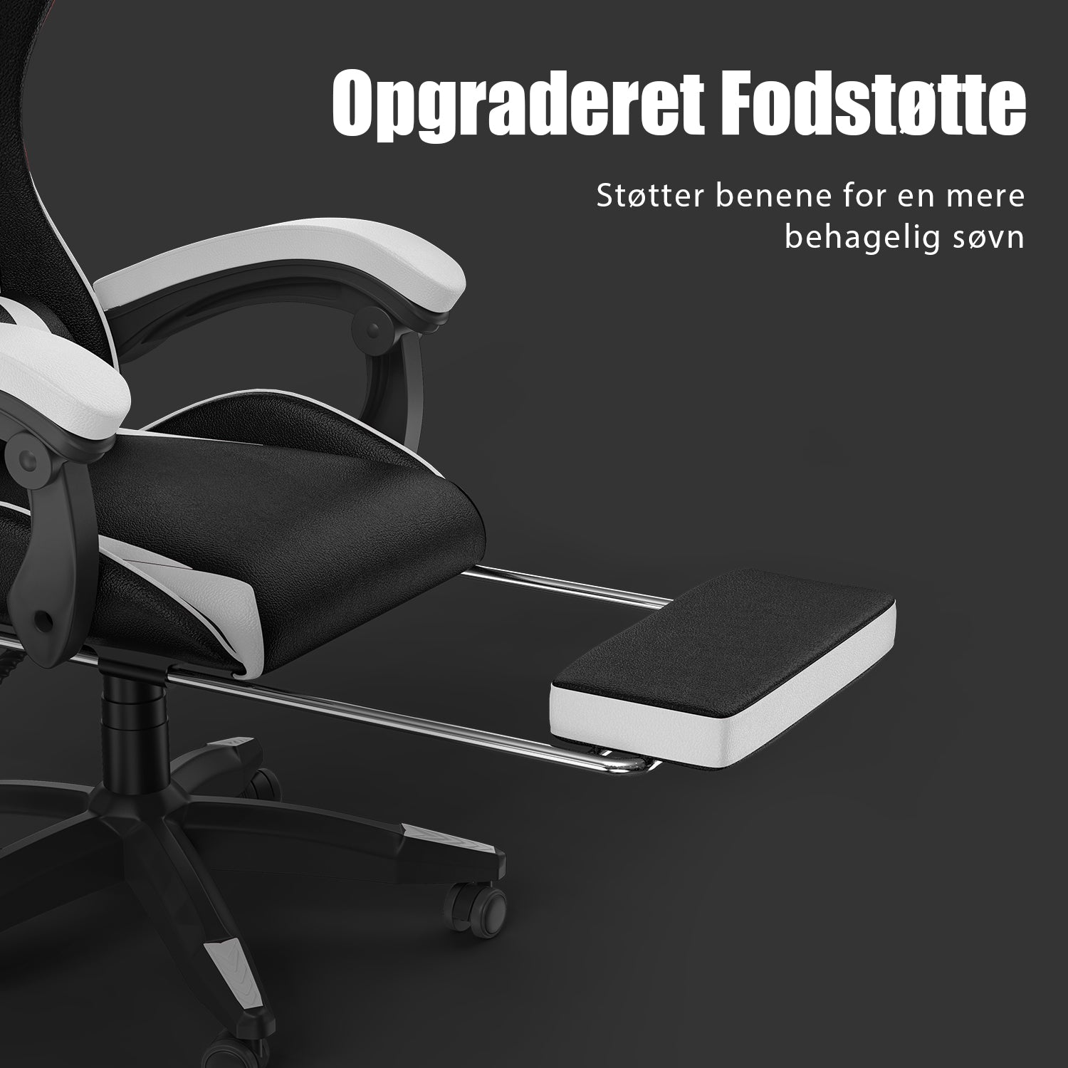 Ergonomisk gamingstol 155° tilbagelænet drejestol med nakkestøtte og lændestøtte PU-læderkontorstol