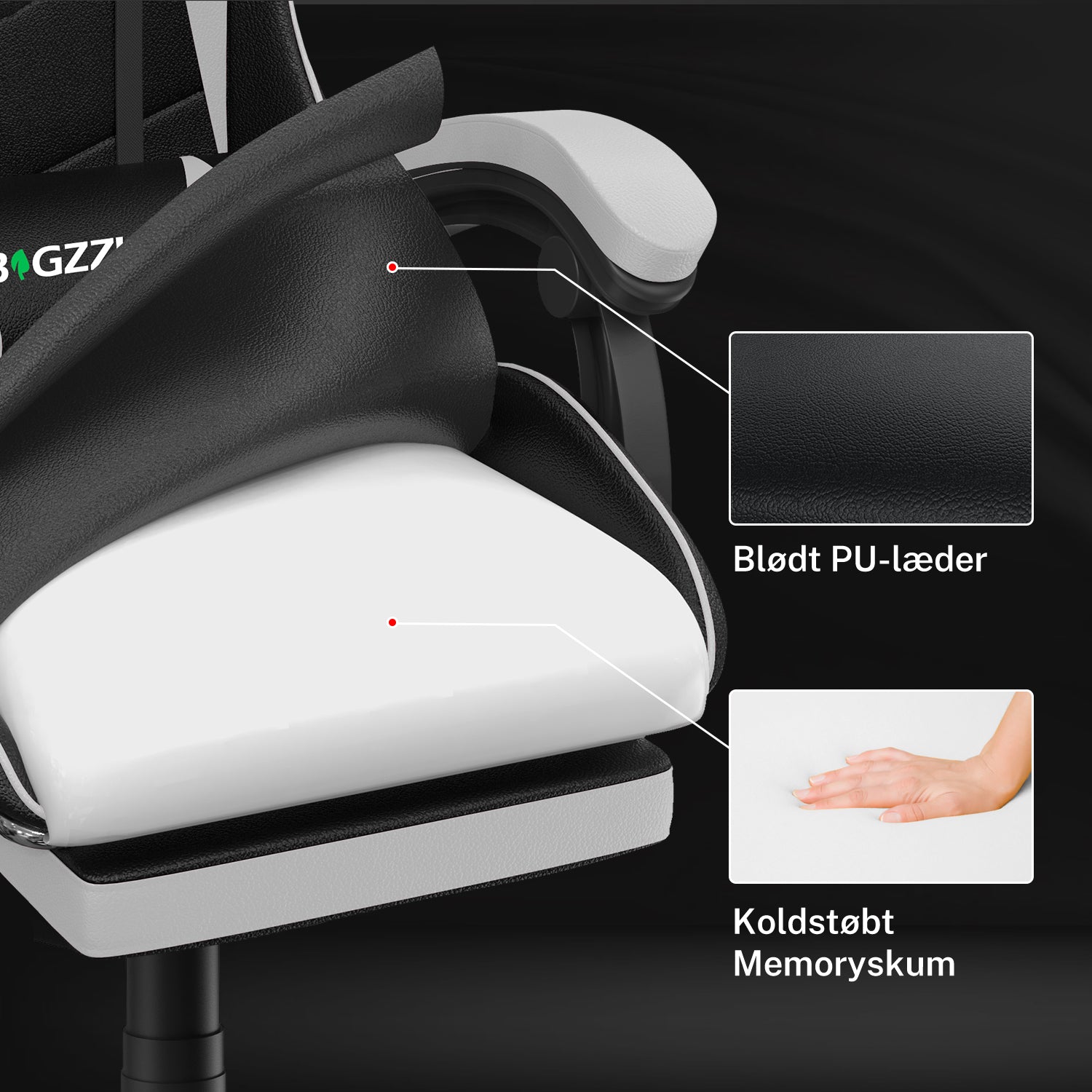 Ergonomisk gamingstol 155° tilbagelænet drejestol med nakkestøtte og lændestøtte PU-læderkontorstol