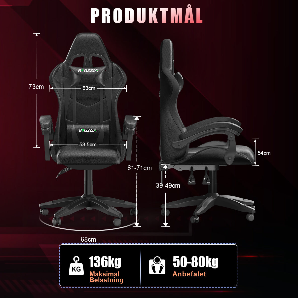 Ergonomisk Spillestol med RGB LED-lys, Tilbagelænet, Nakkestøtte og Lændestøtte Racing Stil