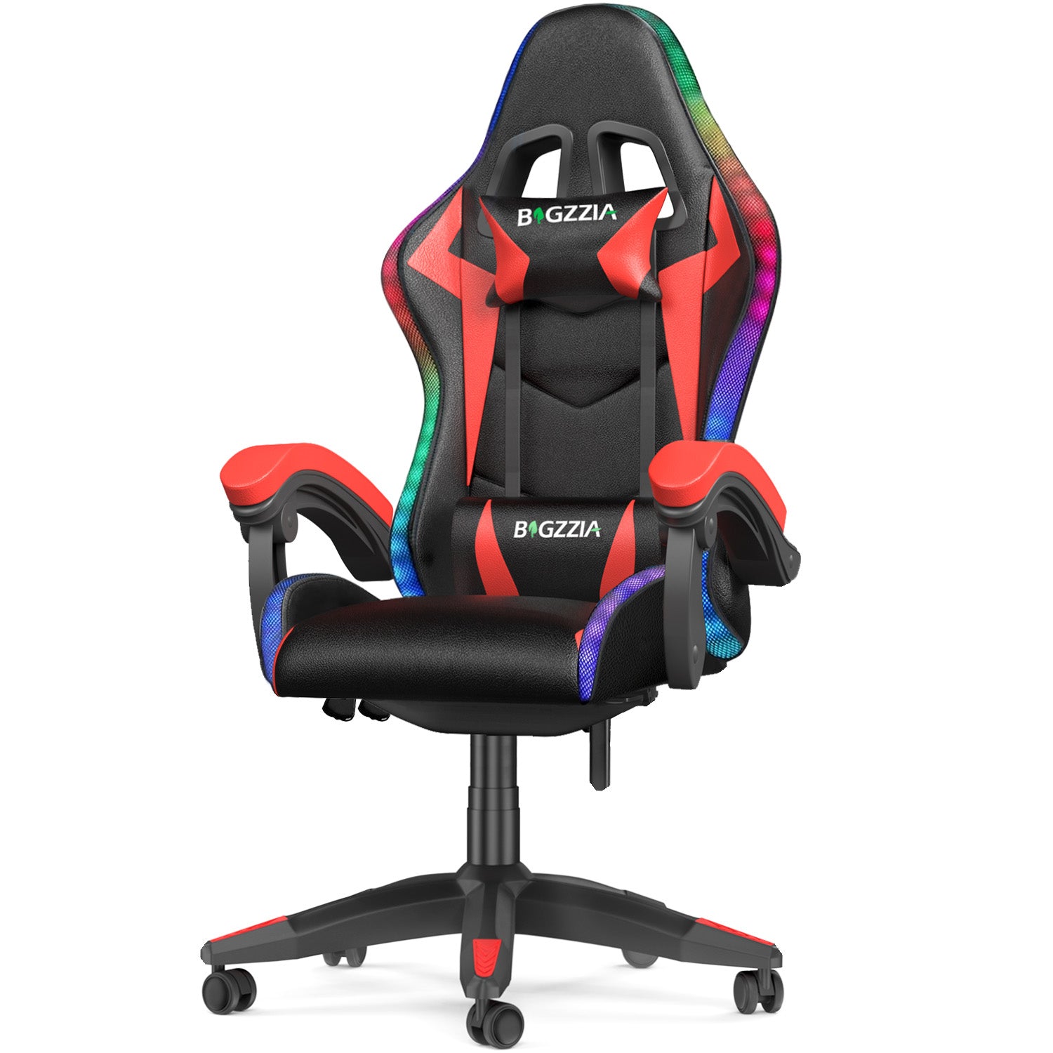 Ergonomisk Spillestol med RGB LED-lys, Tilbagelænet, Nakkestøtte og Lændestøtte Racing Stil