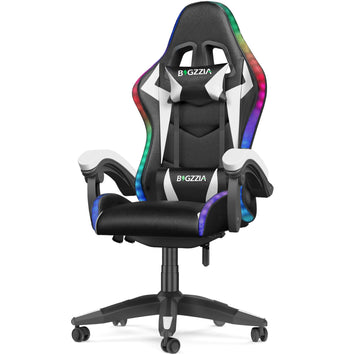 Ergonomisk Spillestol med RGB LED-lys, Tilbagelænet, Nakkestøtte og Lændestøtte Racing Stil