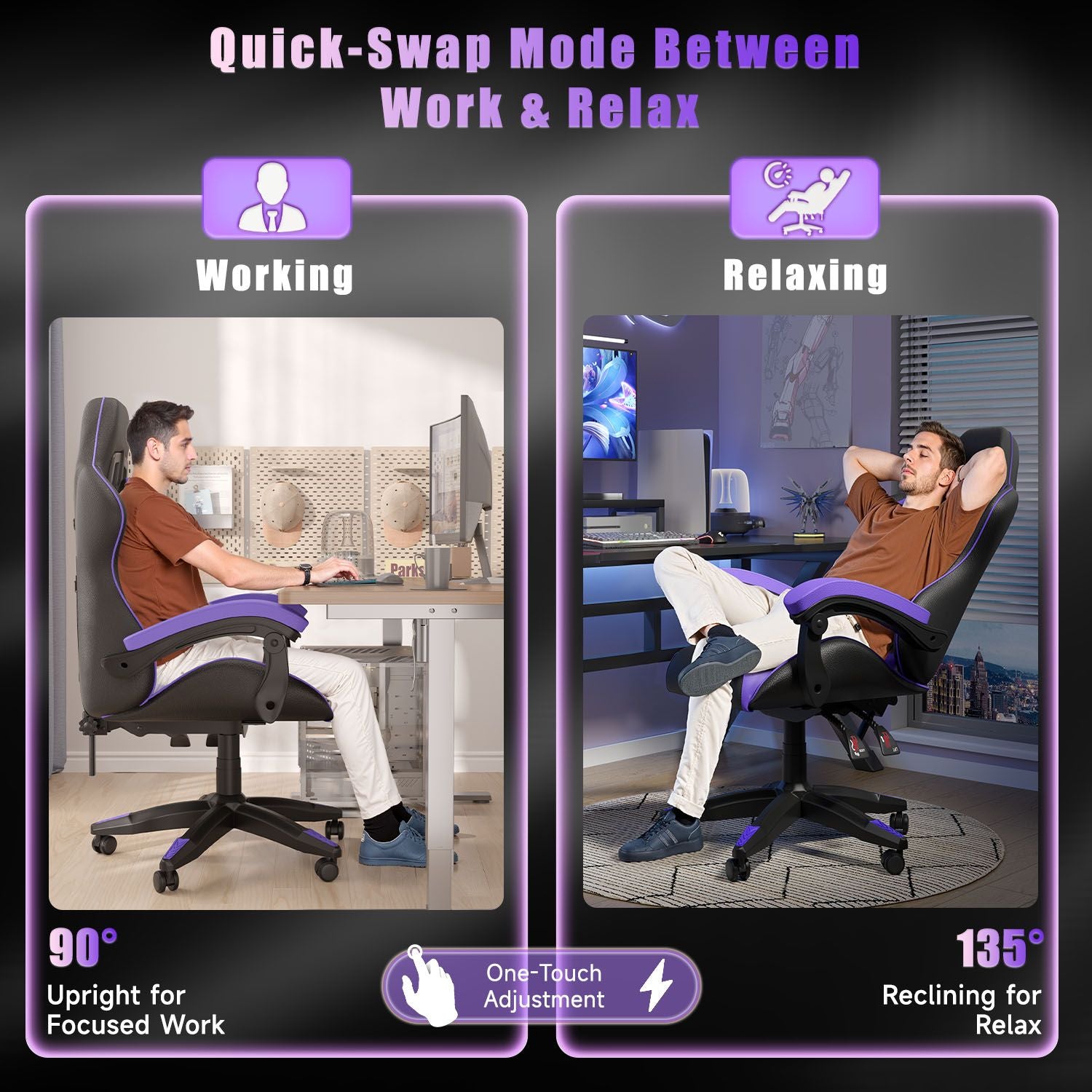 Gamingstol Ergonomisk design med nakkestøtte og lændepude Drejelig kontorstol i PU-læder til hjemmet