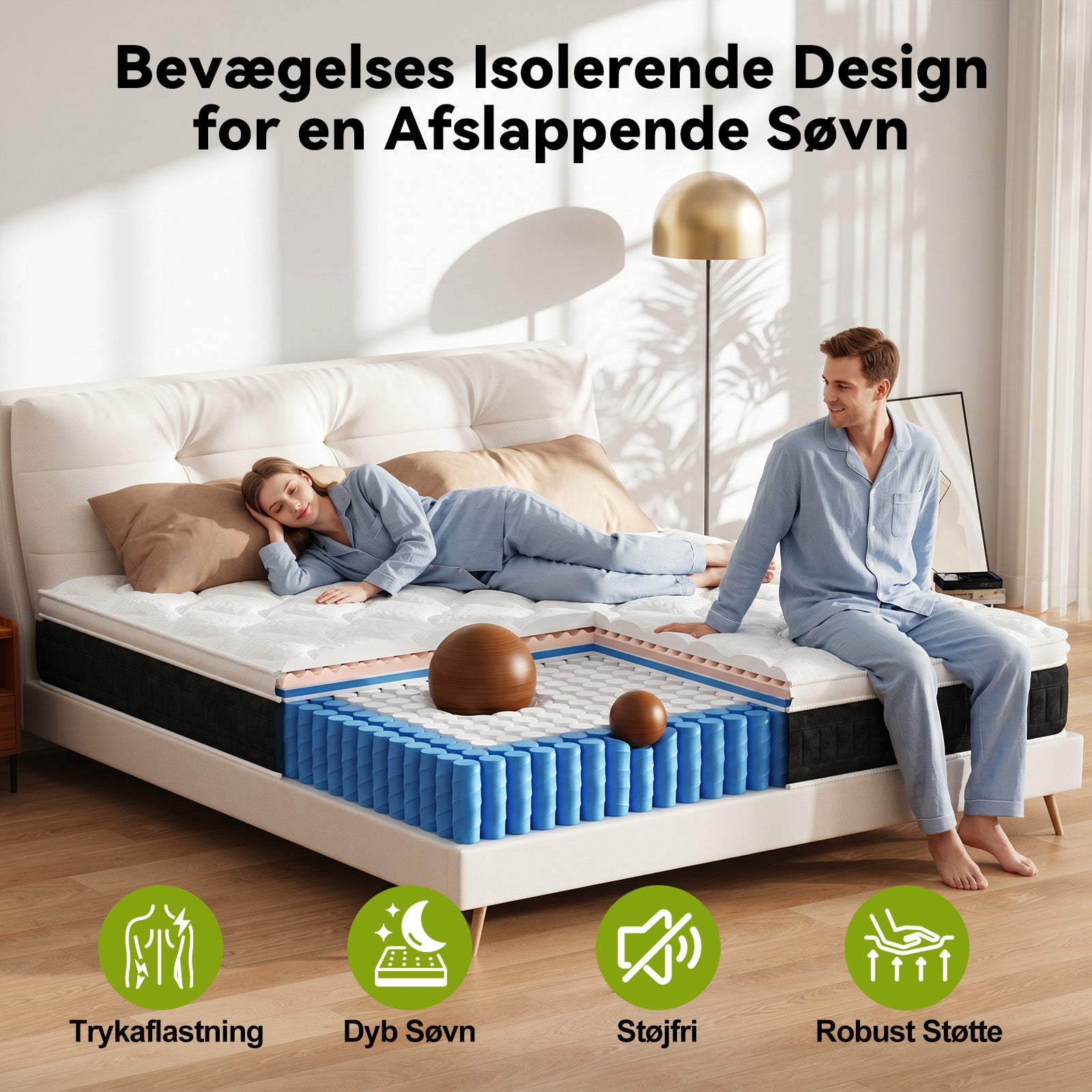 Pocket-Fjedermadras med Memory Foam, 25 cm Hybridmadrasser, Medium Fasthed, Kantstøtte