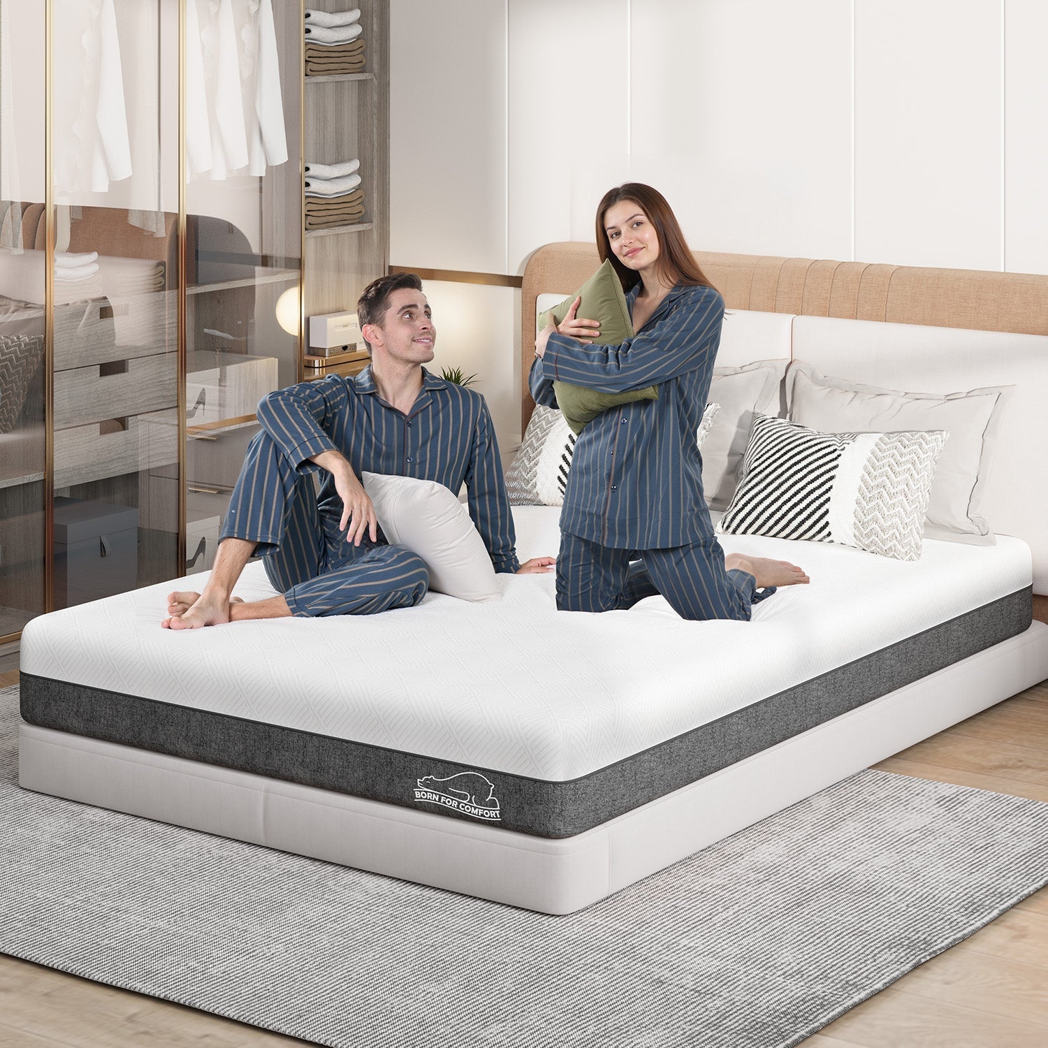 Memory Foam-Madras, Blødt Stof, Hudvenlig Madras, Åndbart Betræk, 2 Lag for Mere Støtte