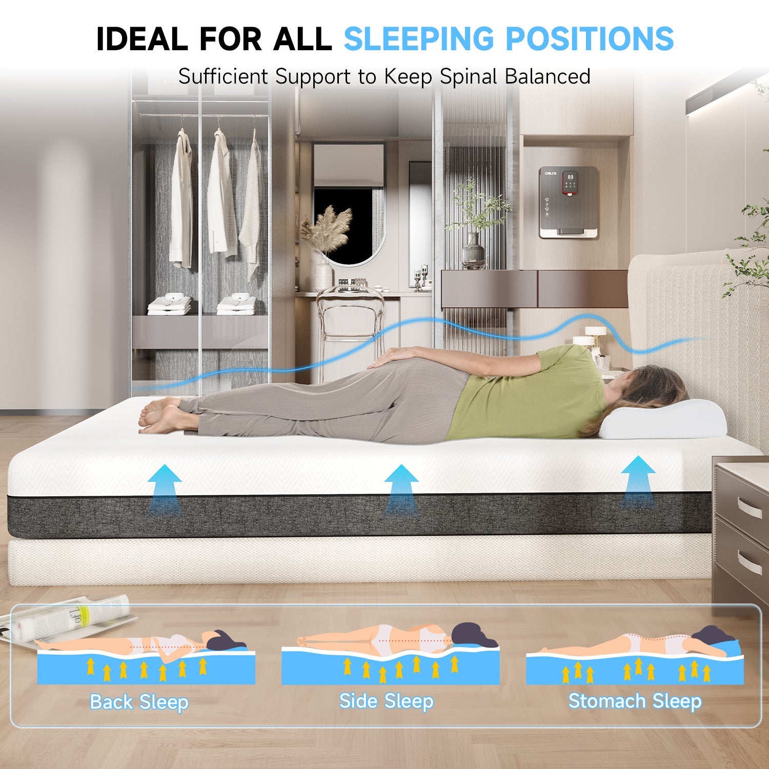 Memory Foam-Madras, Blødt Stof, Hudvenlig Madras, Åndbart Betræk, 2 Lag for Mere Støtte