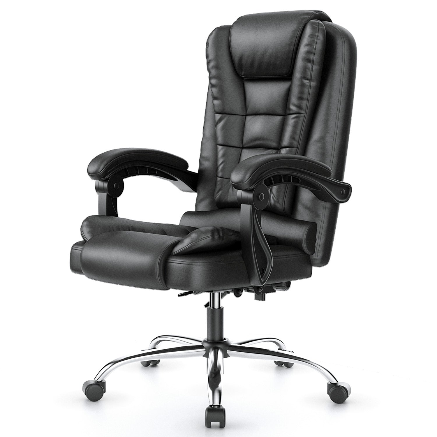 Ergonomisk kontorstol i PU-læder med høj ryg og tilbagelænet vippefunktion til hjemmekontoret